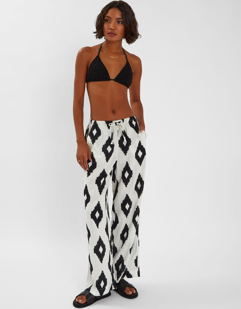 Diamond Print Wide Leg Trousers, Black (BLACK WHITE), large