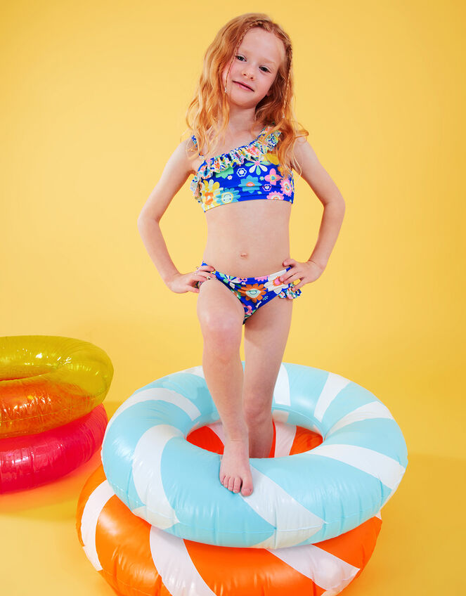 Girls Boho Floral Bikini, Blue (BLUE), large