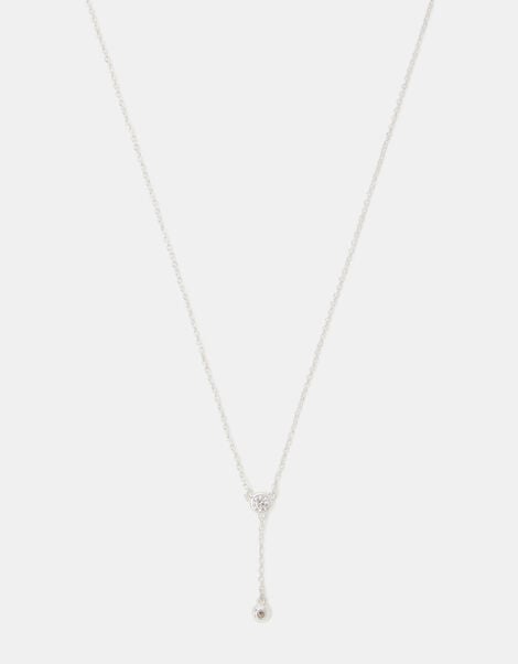 Sterling Silver Diamanté Lariat Necklace, , large