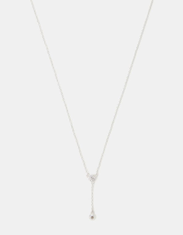 Sterling Silver Diamanté Lariat Necklace, , large