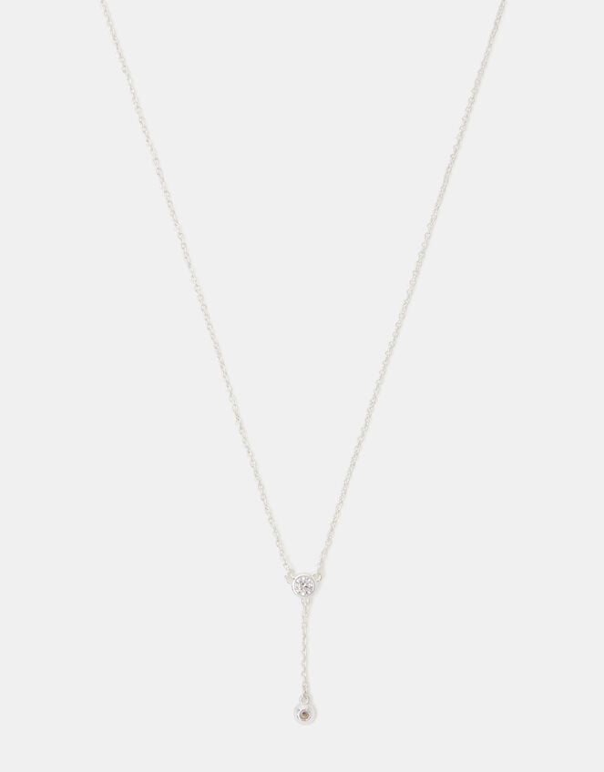 Sterling Silver Diamanté Lariat Necklace, , large