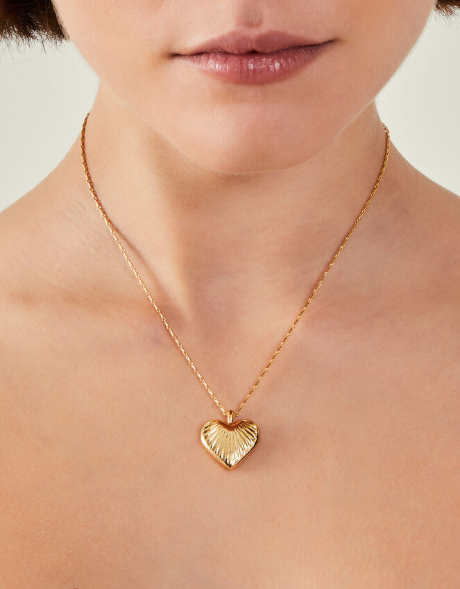 14ct Gold-Plated Ridge Heart Pendant Necklace, , large