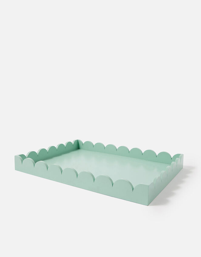 Large Wood Scallop Tray, Blue (BLUE), large