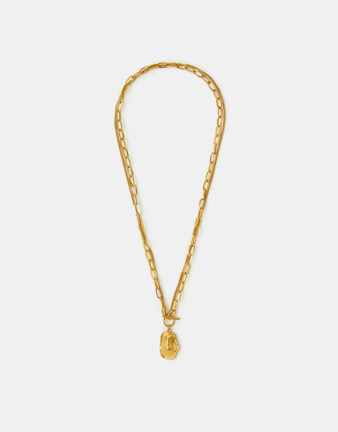 Stainless Steel Nugget Charm T-Bar Necklace, , large