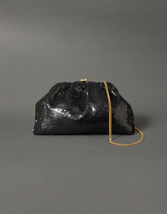 Sasha Sequin Clutch Bag, Black (BLACK), large