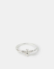 Sterling Silver-Plated Diamante Bee Ring, Silver (ST SILVER), large