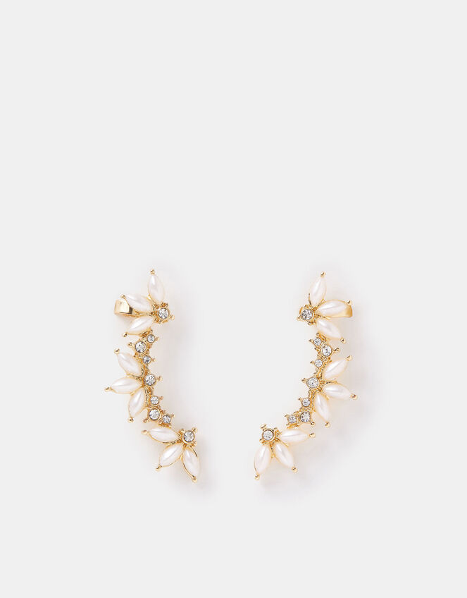 Pearl Petal Climber Earrings, , large