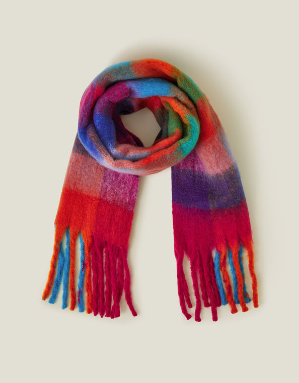 Super Soft Bright Check Print Scarf, , large