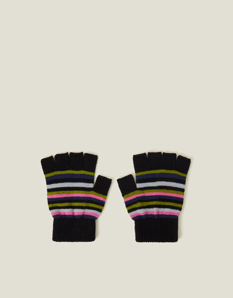Stripe Fingerless Gloves, Black (BLACK), large