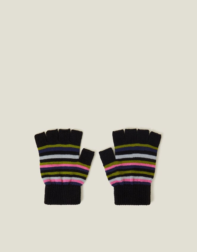 Stripe Fingerless Gloves, Black (BLACK), large