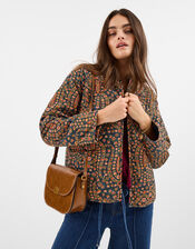 Floral Paisley Print Quilted Jacket, Black (BLACK), large