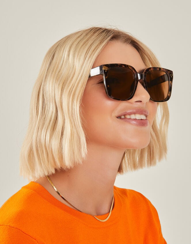 Oversized Tort Square Sunglasses, , large