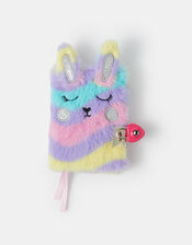 Girls Fluffy Bunny Lockable Notebook, , large