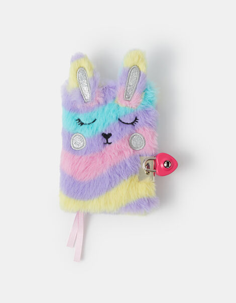 Girls Fluffy Bunny Lockable Notebook, , large