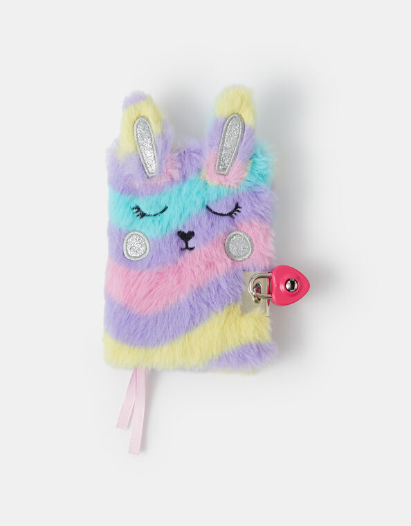 Girls Fluffy Bunny Lockable Notebook, , large