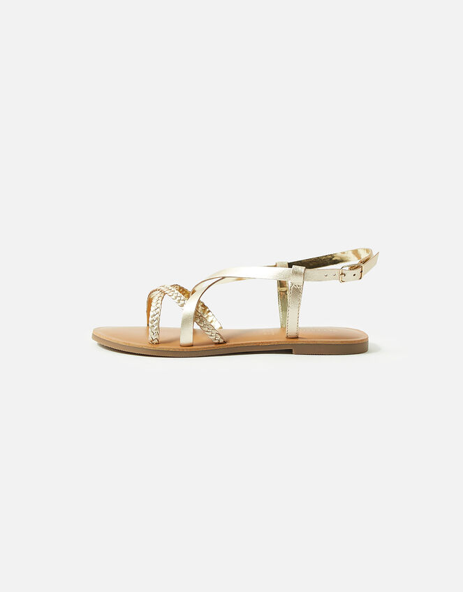 Tuscan Leather Plaited Sandals, Gold (GOLD), large
