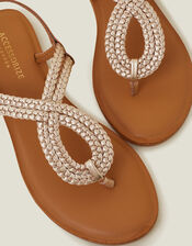 Plaited Loop Leather Sandals , Gold (GOLD), large