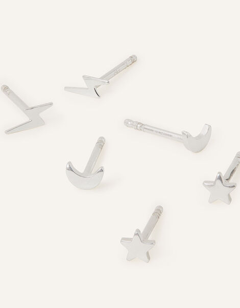 3-Pack Sterling Silver Celestial Stud Earrings, , large