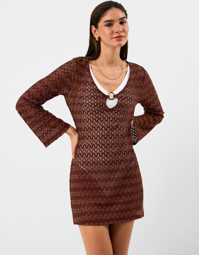 Shimmer Crochet Cover Up, Bronze (BRONZE), large