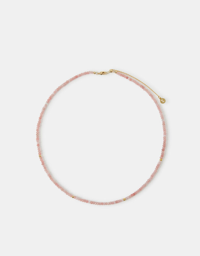 14ct Gold-Plated Rose Quartz Beaded Necklace, , large