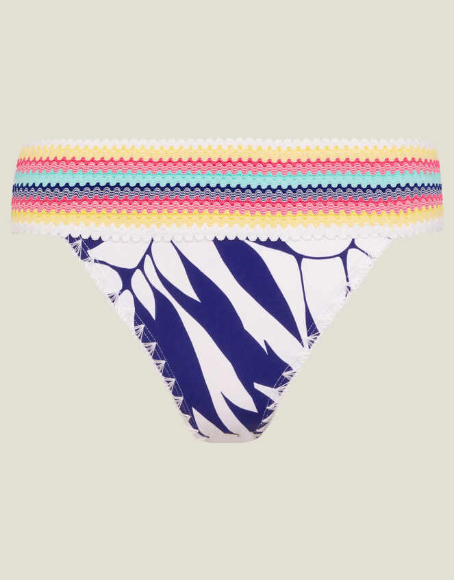 Embroidered Palm Print Bikini Bottom, Blue (BLUE), large