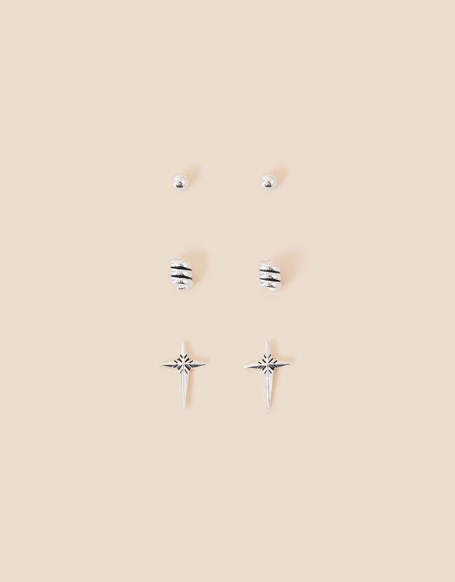 Sterling Silver Punk Stud Earrings Set of Three Sterling silver