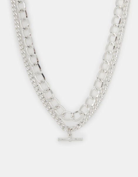 Layered T-Bar Chain Necklace, , large