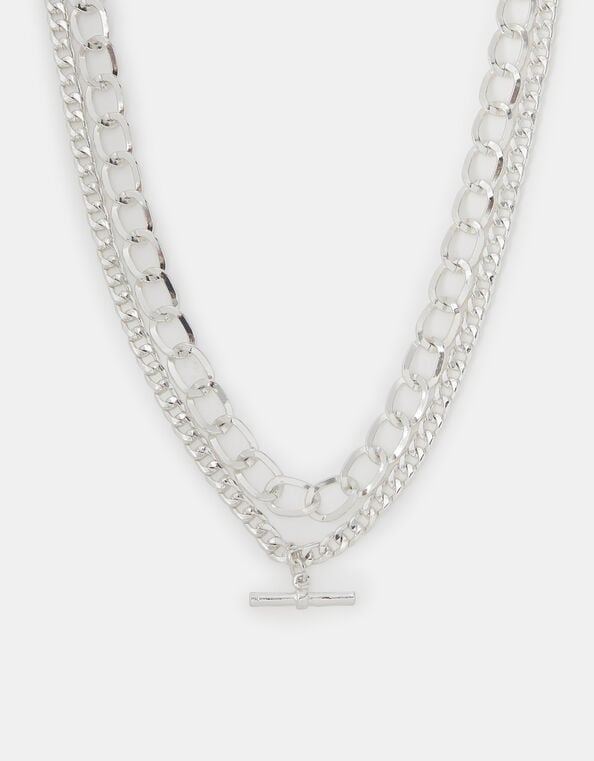 Layered T-Bar Chain Necklace, , large