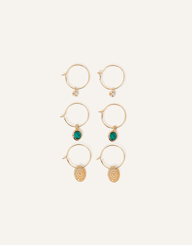 Filigree and Stone Hoops Set of Three, , large