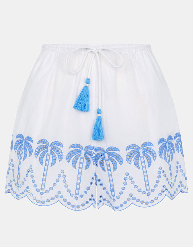 Palm Embroidered Drawstring Shorts, White (WHITE), large