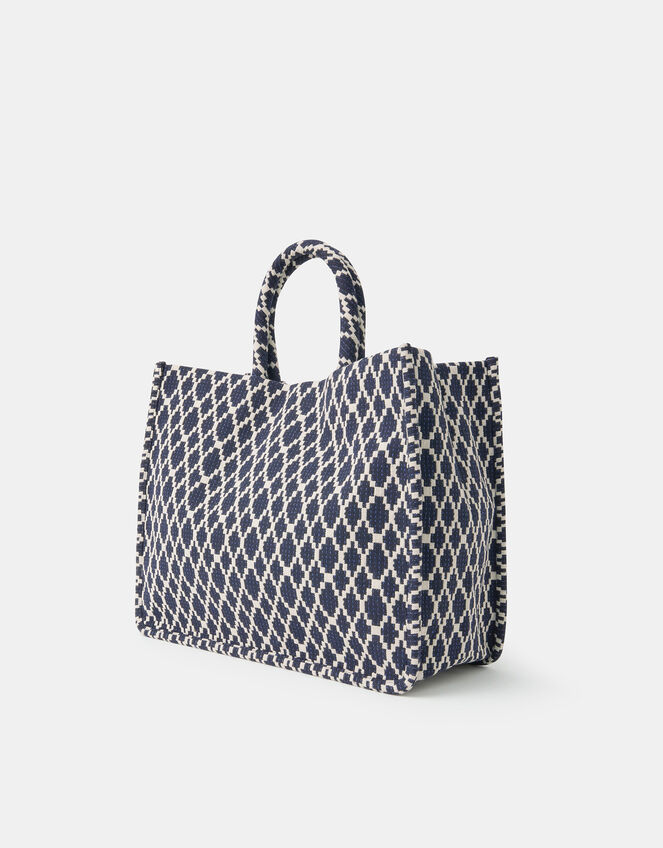 Geometric Print Textile Handbag, , large