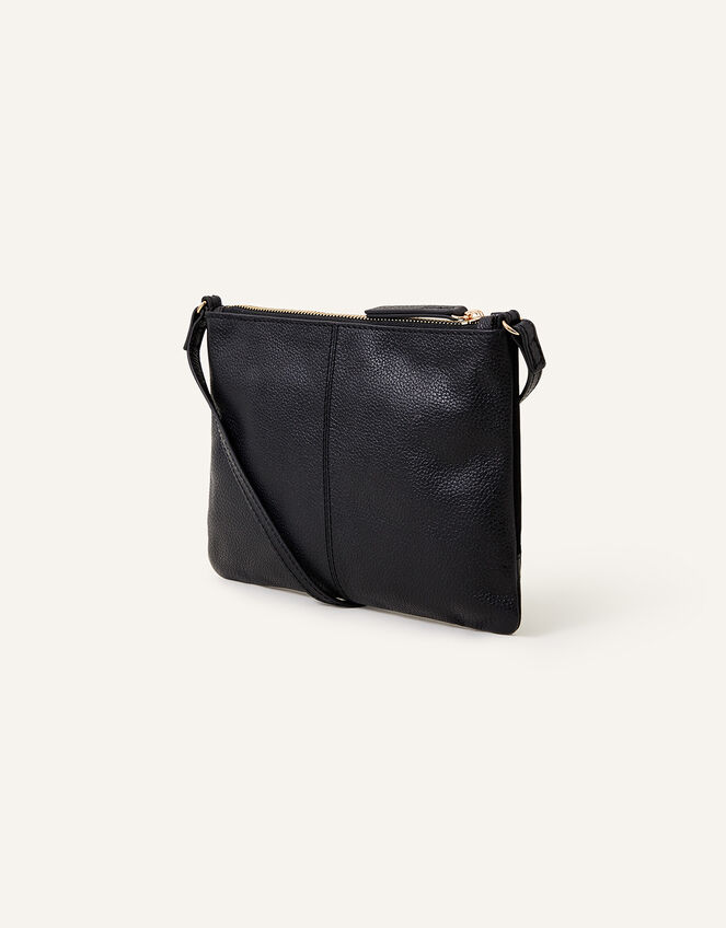 Leather Stitch Detail Cross-Body Bag, Black (BLACK), large