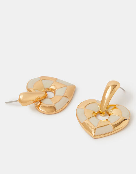 Checkered Heart Drop Earrings, , large
