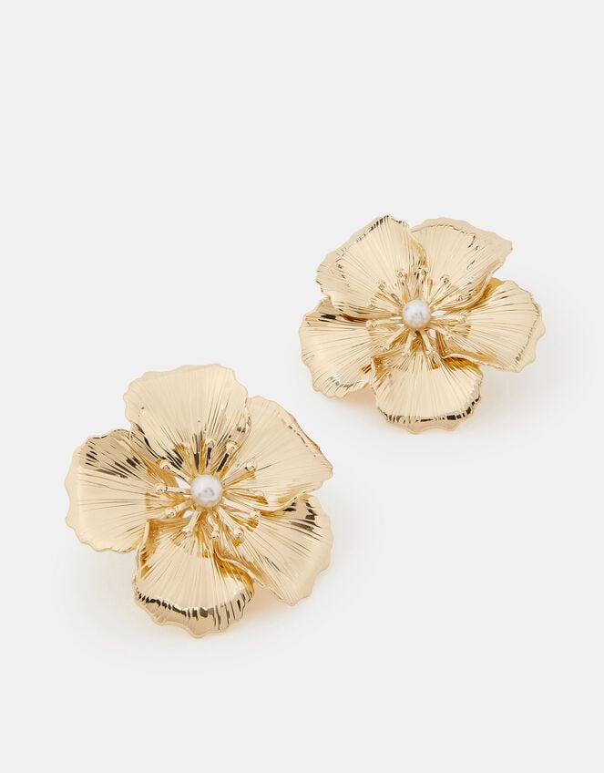 Statement Flower Stud Earrings, , large