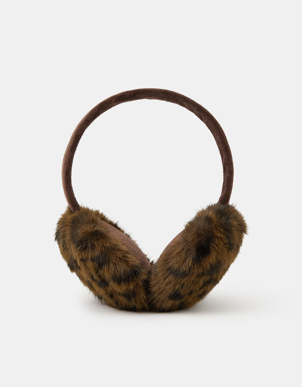 Faux Fur Leopard Print Earmuffs, , large