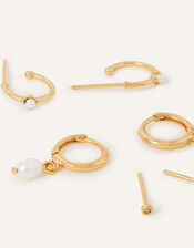 14ct Gold-Plated Pearl Earrings Three Pack, , large