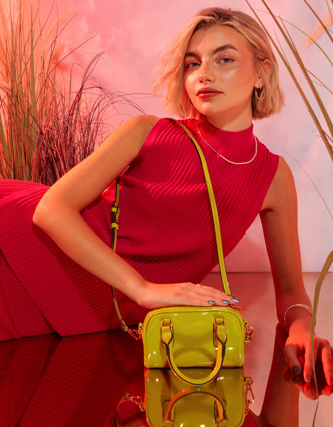 Small Patent Bowler Bag, , large