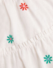 Girls Floral Embroidered Dress, White (WHITE), large