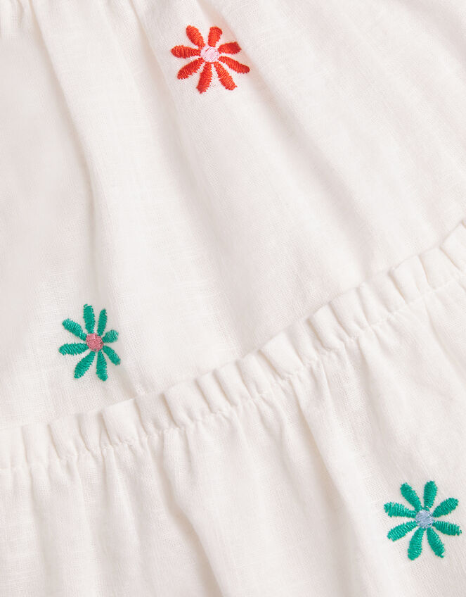 Girls Floral Embroidered Dress, White (WHITE), large
