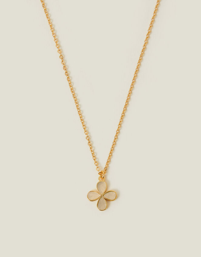 14ct Gold-Plated Aventurine Clover Pendant Necklace, , large
