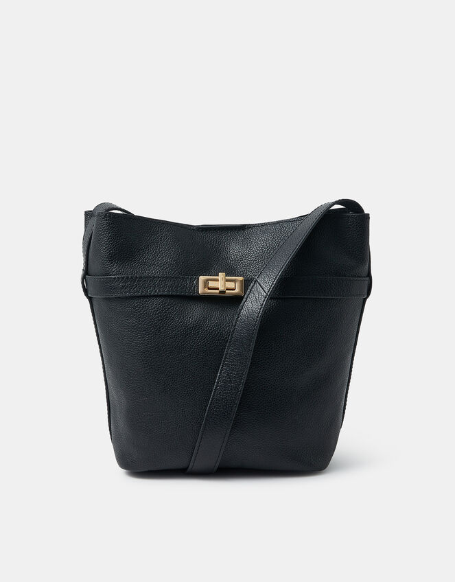 Leather Bucket Crossbody Bag, , large