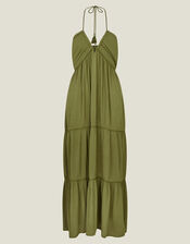 Halter Maxi Dress, Green (KHAKI), large