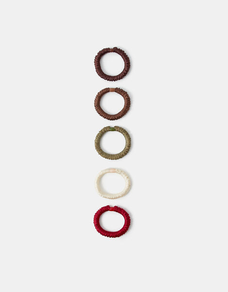 5-Pack Ruched Satin Hair Bands, Multi (DARKS MULTI), large