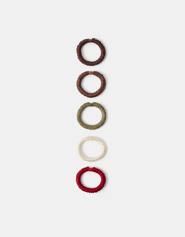 5-Pack Ruched Satin Hair Bands, Multi (DARKS MULTI), large
