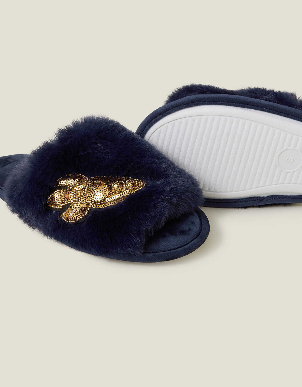 Navy blue fur best sale slides
