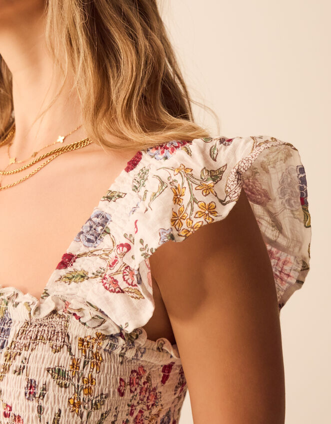 Floral Print Tiered Maxi Dress, Ivory (IVORY), large