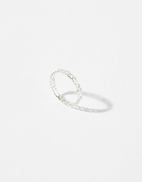 Sterling Silver Heart Band Ring Silver, Silver (ST SILVER), large