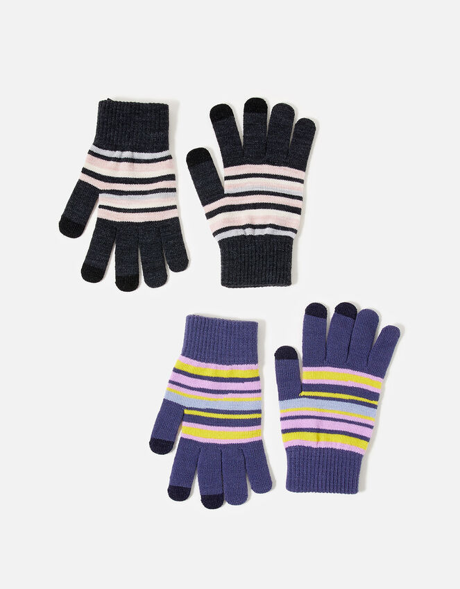 Stripe Super-Stretchy Touchscreen Glove Twinset, , large