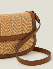 Woven Satchel Cross-Body Bag, Tan (TAN), large