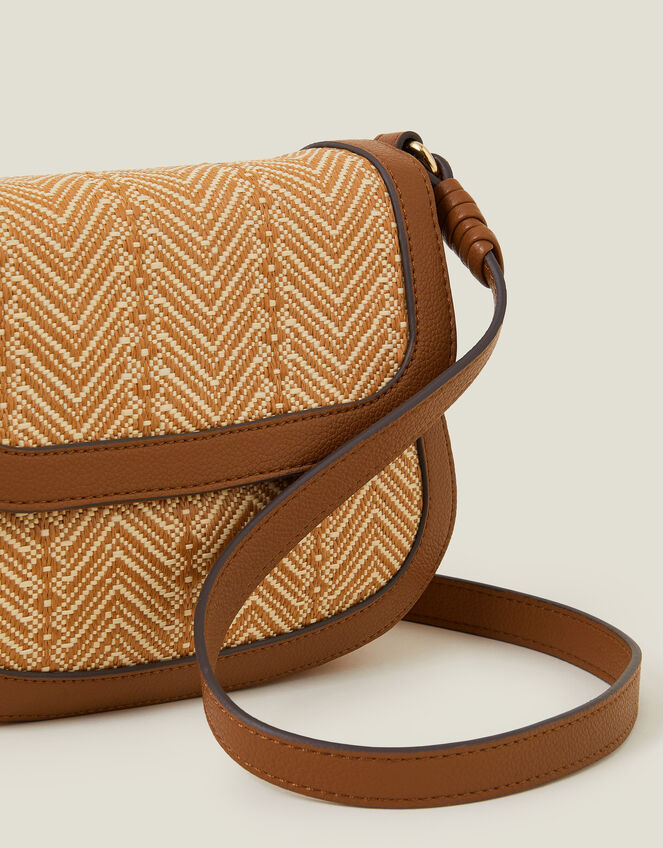 Woven Satchel Cross-Body Bag, Tan (TAN), large
